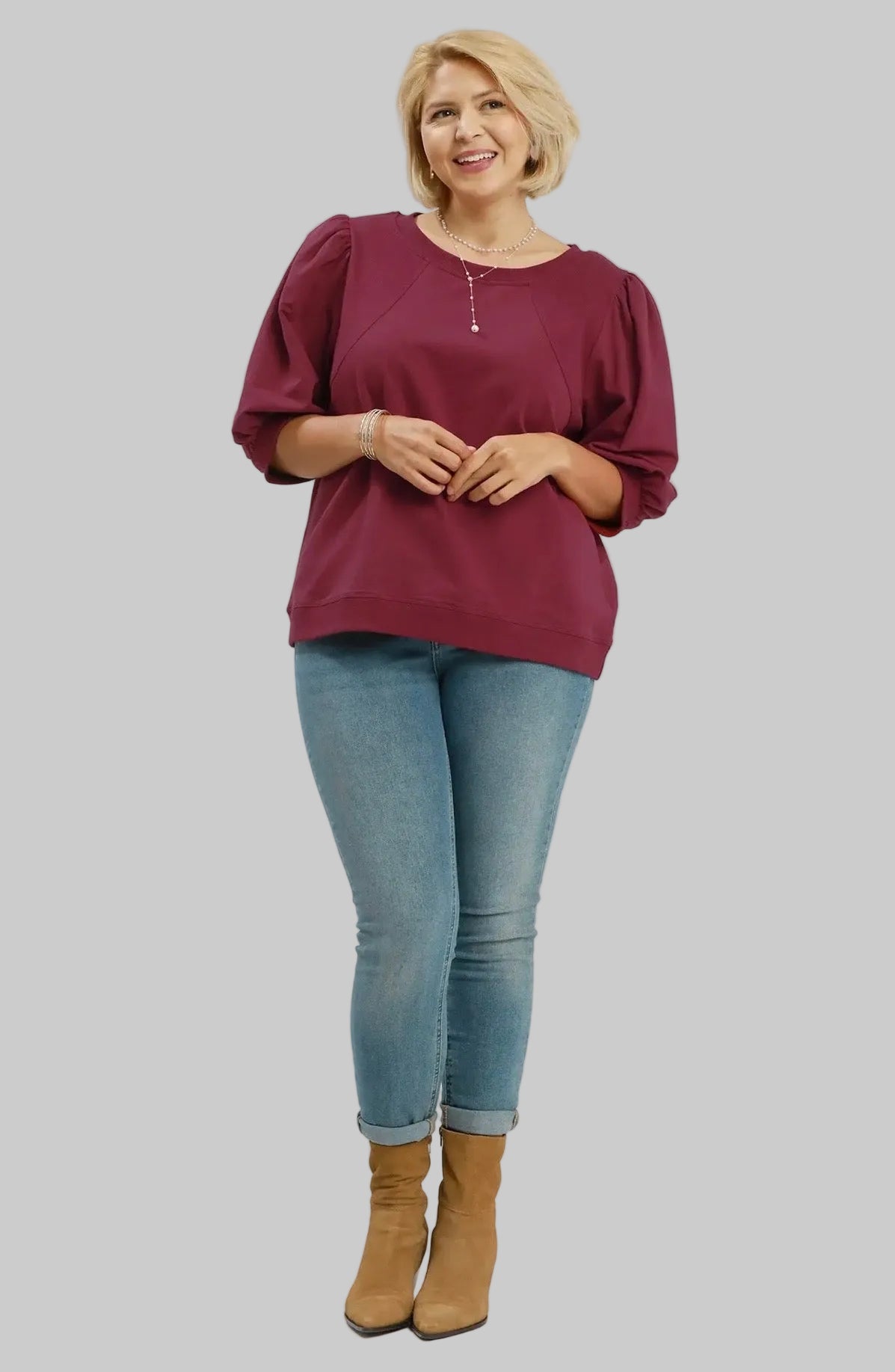 Curvy Puff Sleeve Sweatshirt