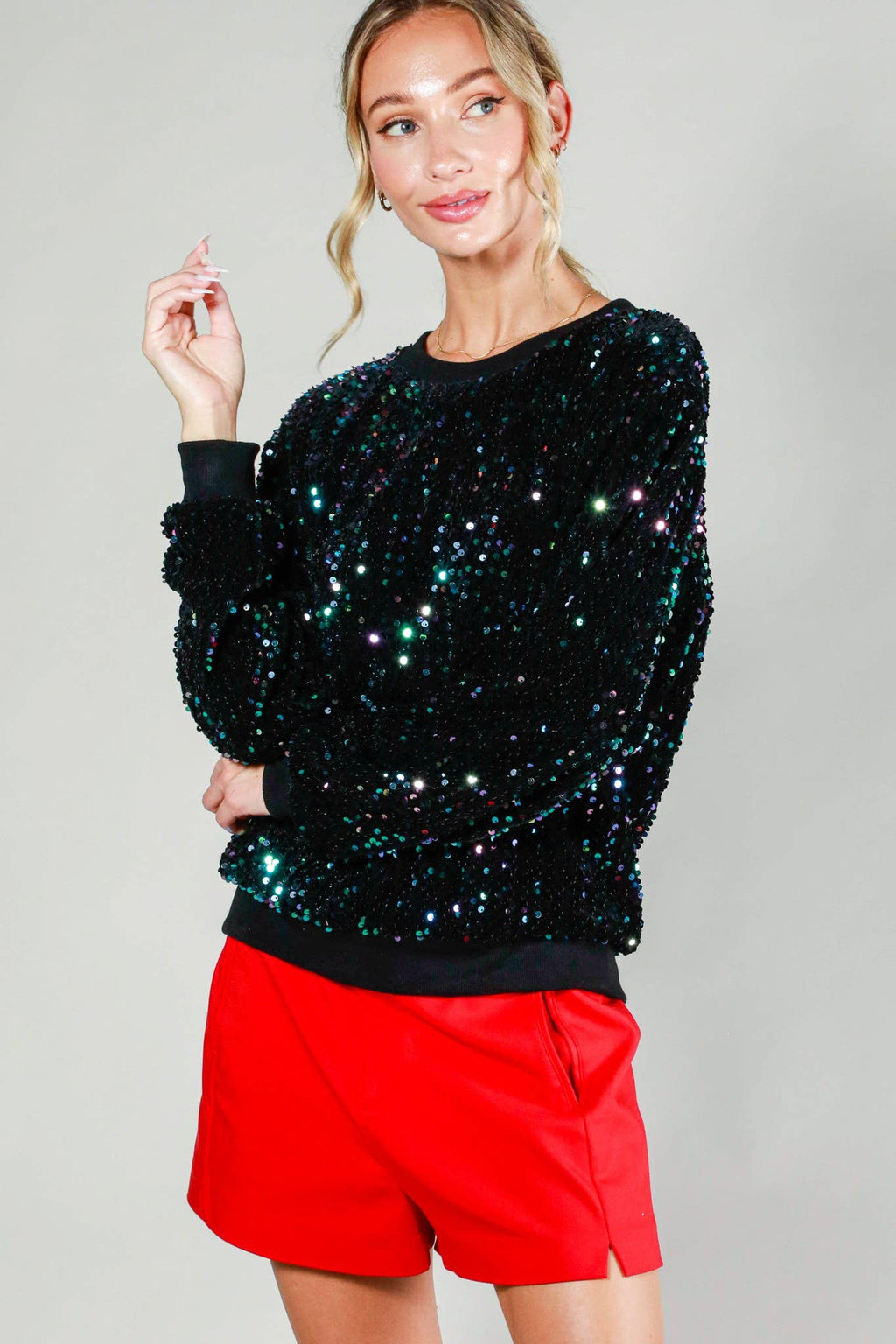 Sequin Crewneck Sweatshirt Top