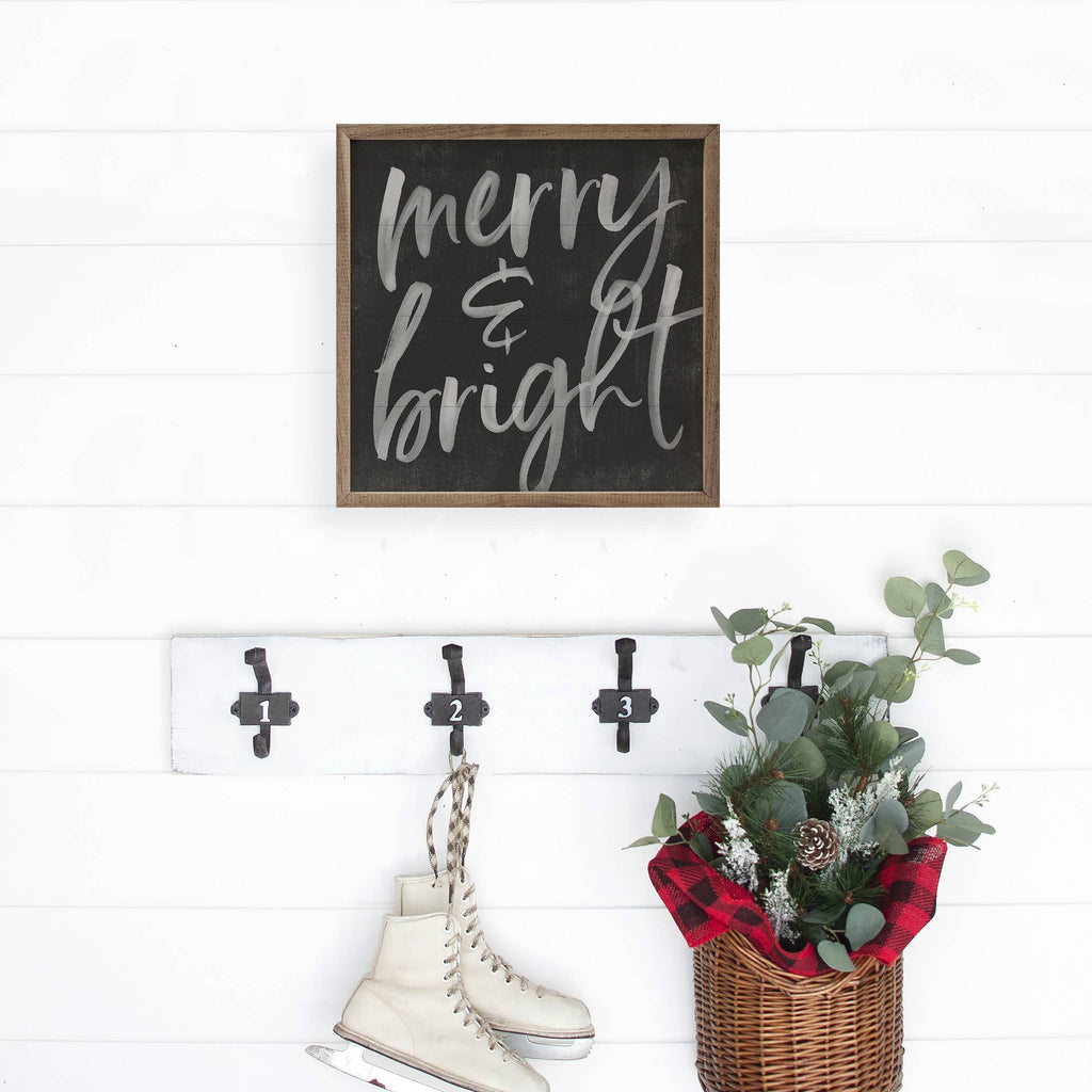 Merry And Bright Chalk Black Wood Framed Sign 8x8