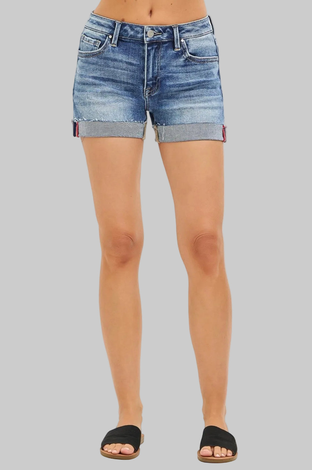 Risen Mid Rise Cuffed Denim Shorts