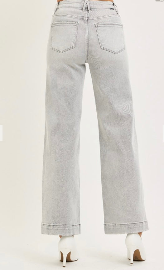 Risen High Rise Wide Leg Light Grey Ankle Jean