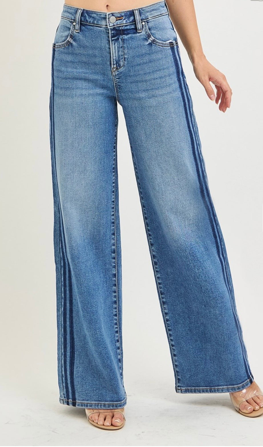 Risen Wide Leg Side Shadow Stripe Jeans