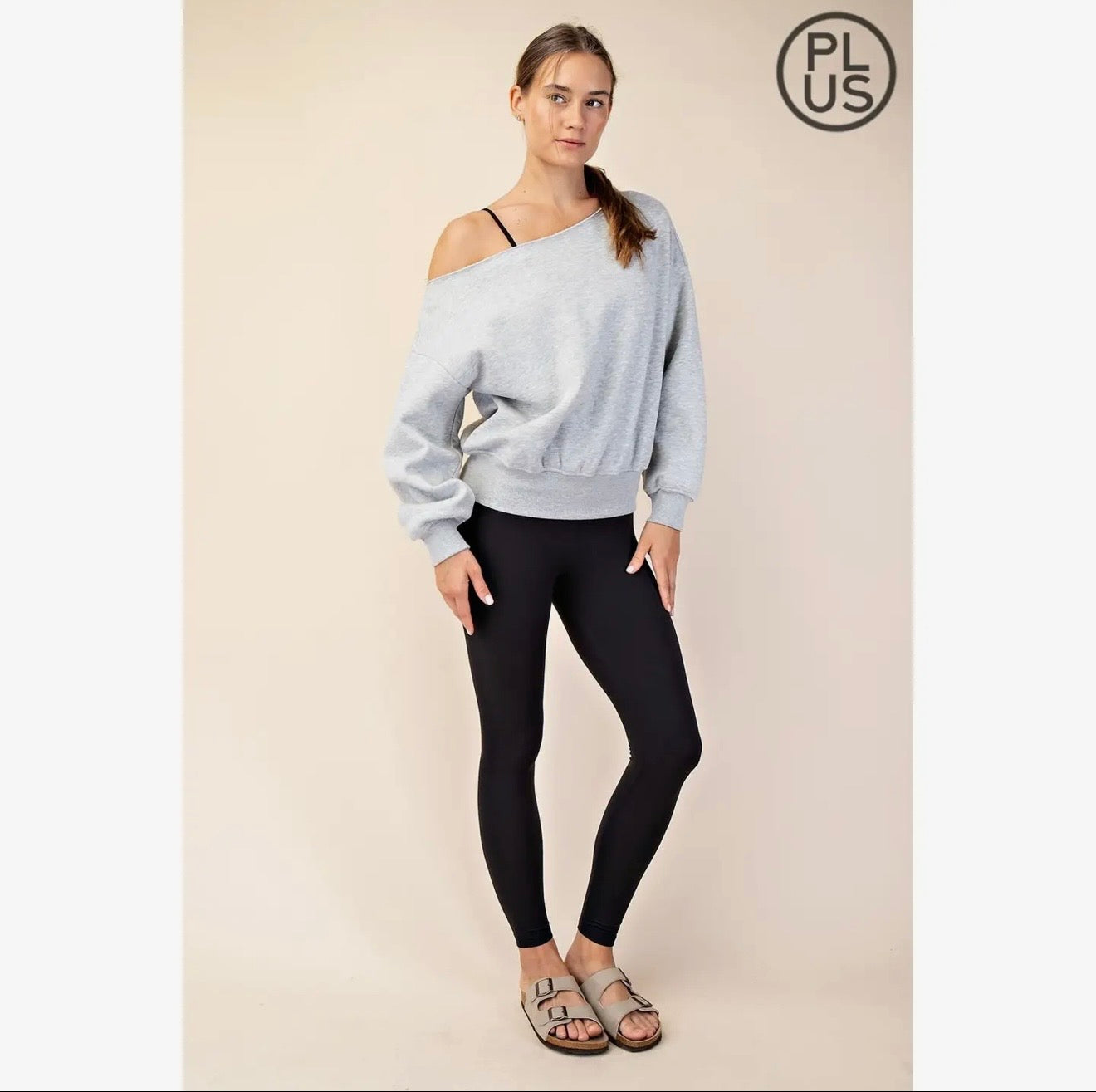Curvy French Terry Fleece Off Shoulder Top