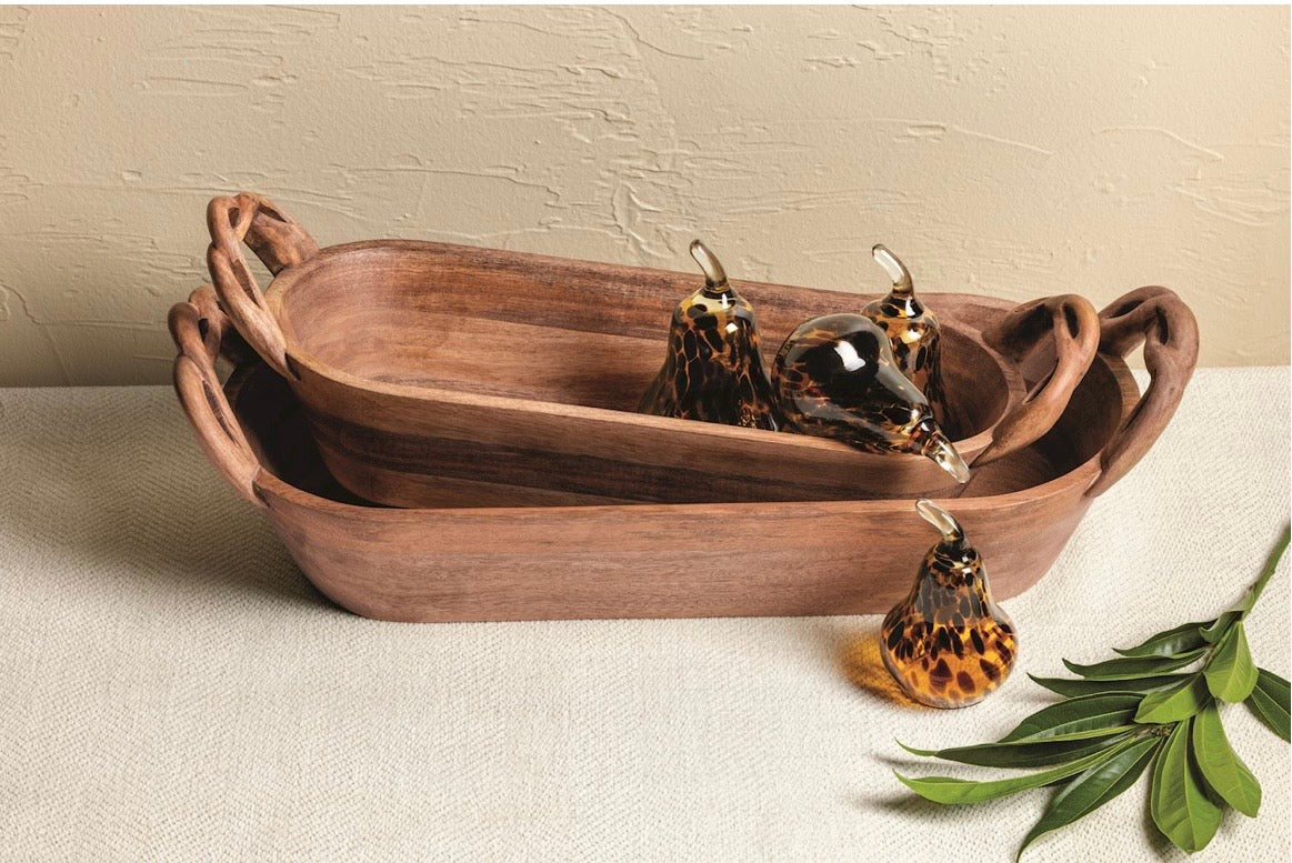 Large Wood Dough Bowl Twist Handles