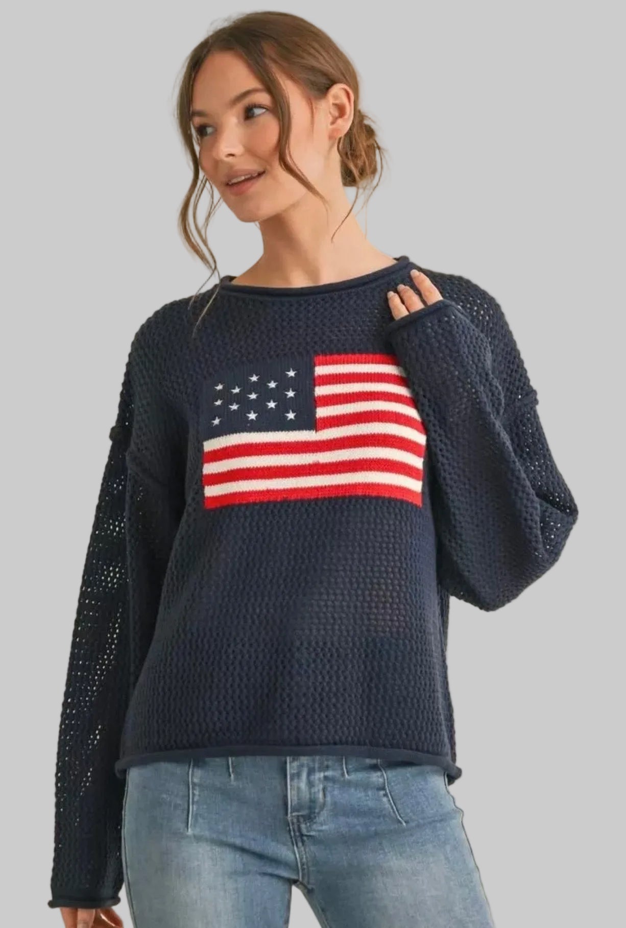 Open Weave Flag Sweater