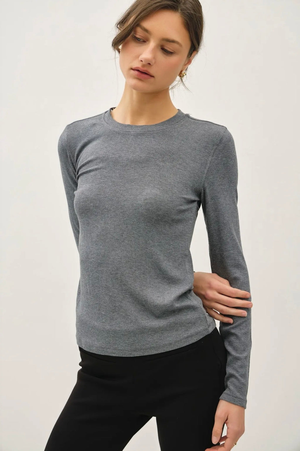 Classic Ribbed Crewneck Long Sleeve Tee