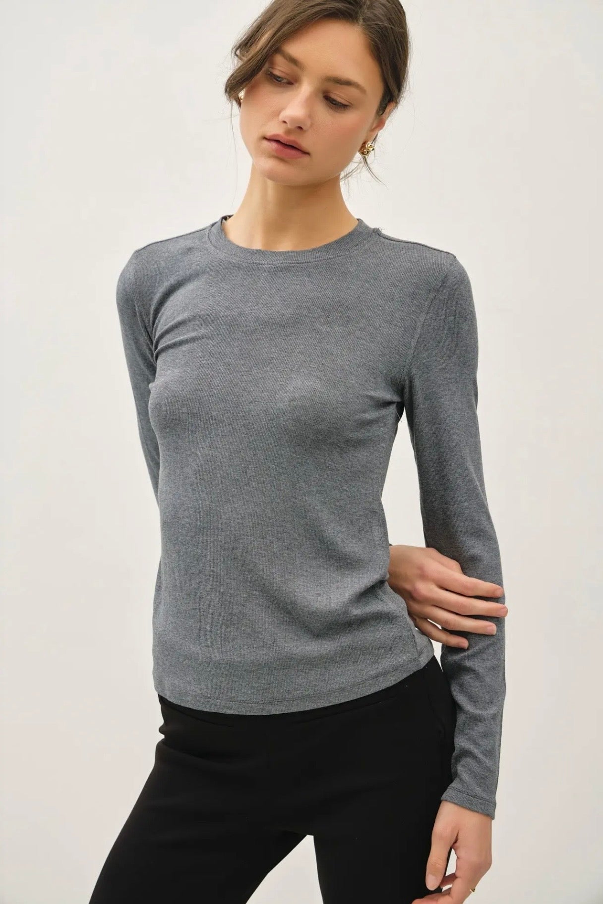 Classic Ribbed Crewneck Long Sleeve Tee