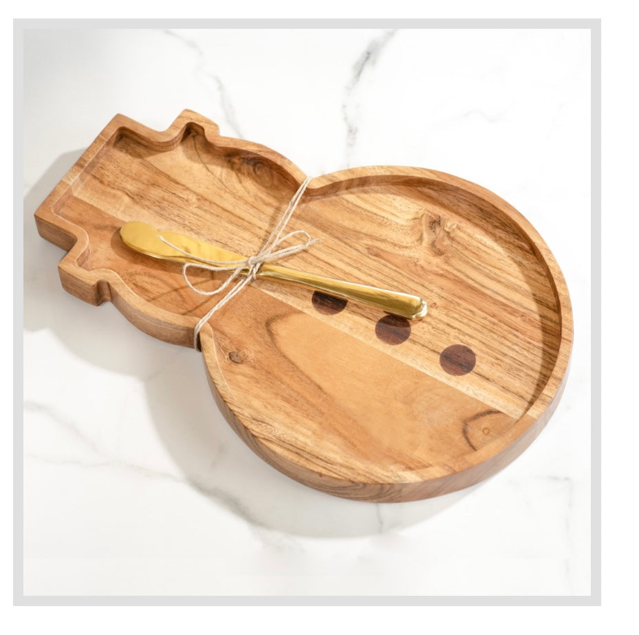 13" Acacia Snowman Server & Spreader Set