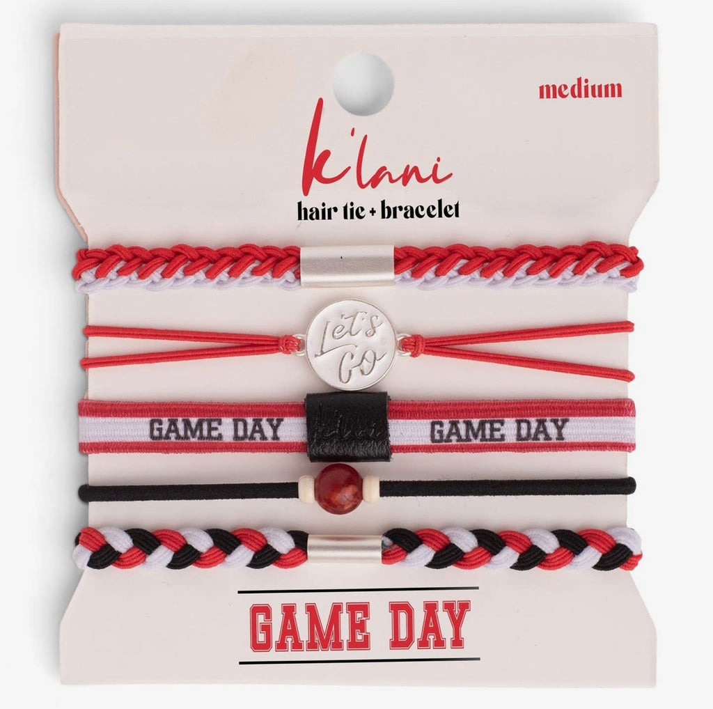 Red, Black & White "Game Day" Hair Tie Bracelets
