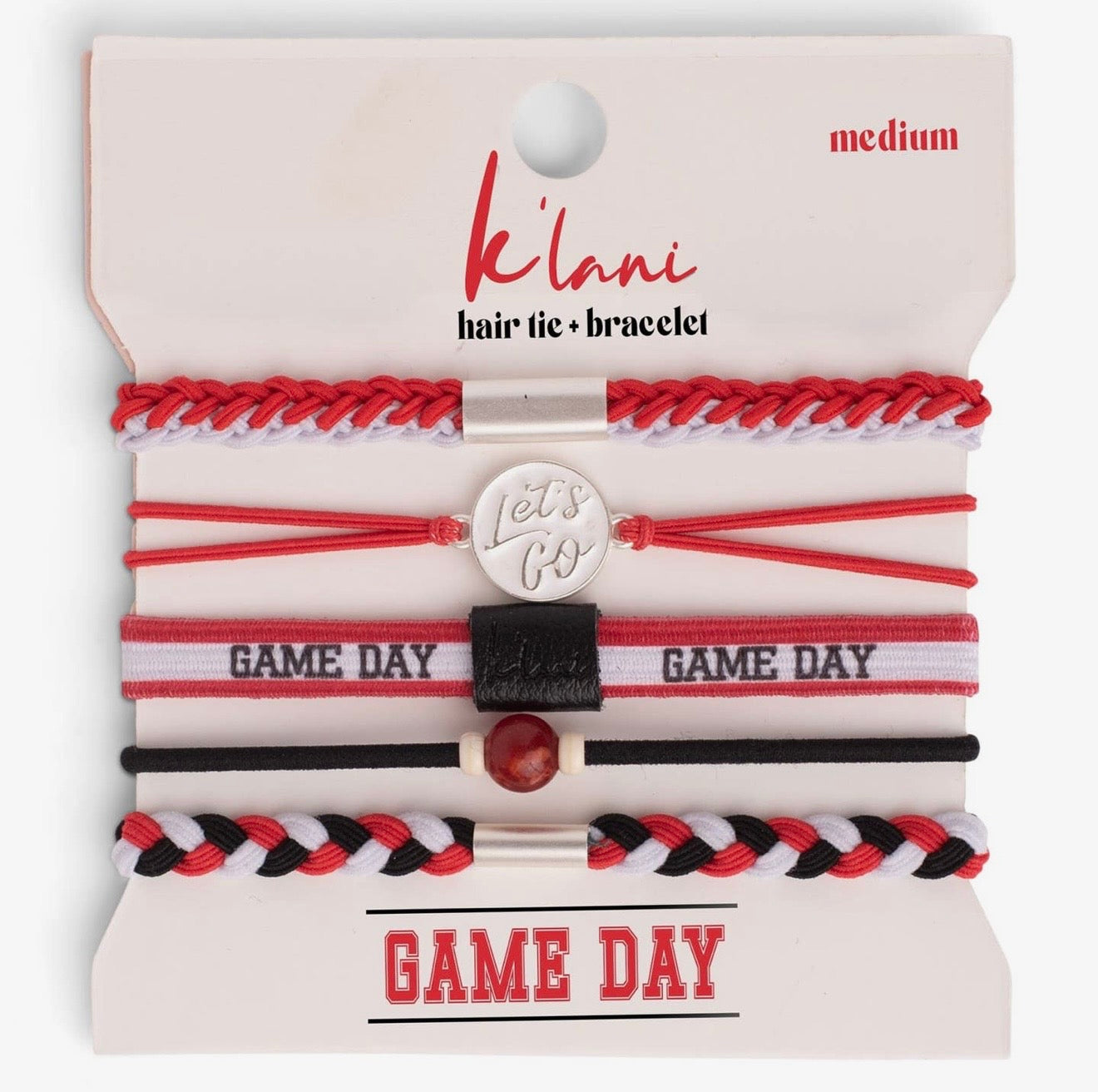 Red, Black & White "Game Day" Hair Tie Bracelets