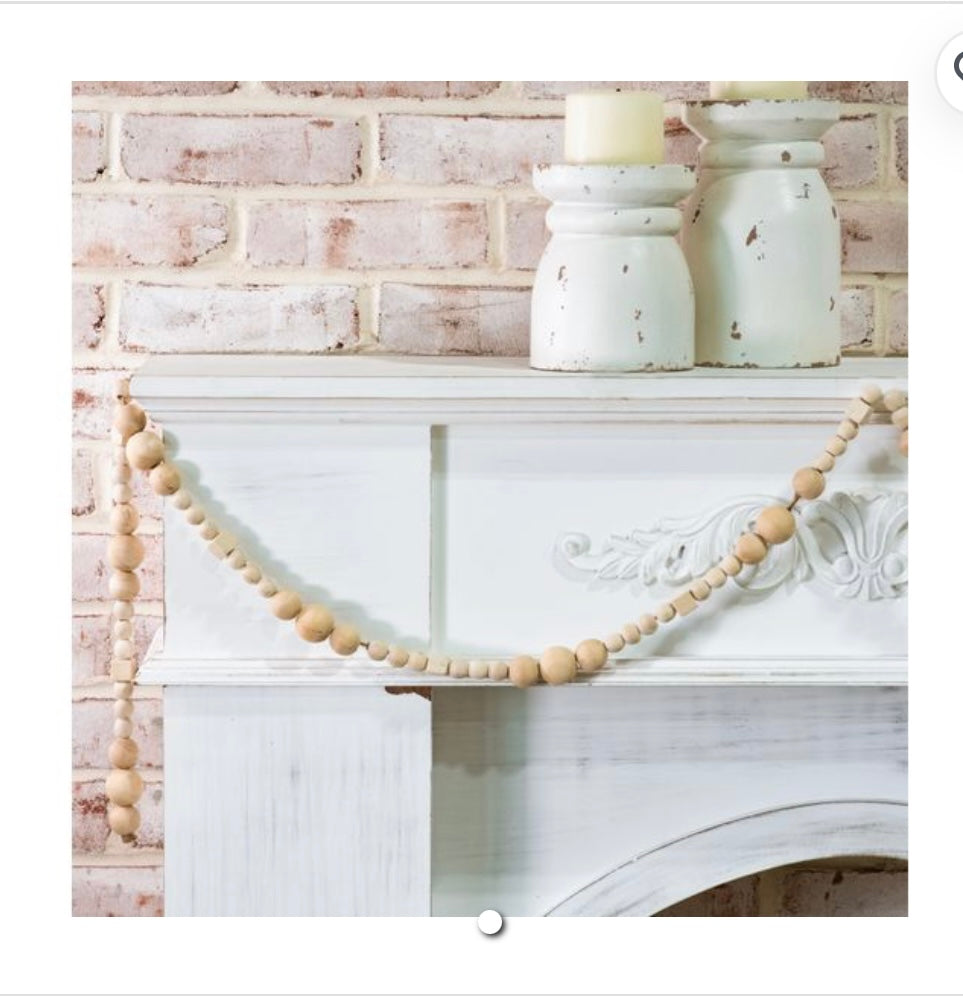 NATURAL WOOD BEAD STRAND WITH CUBE