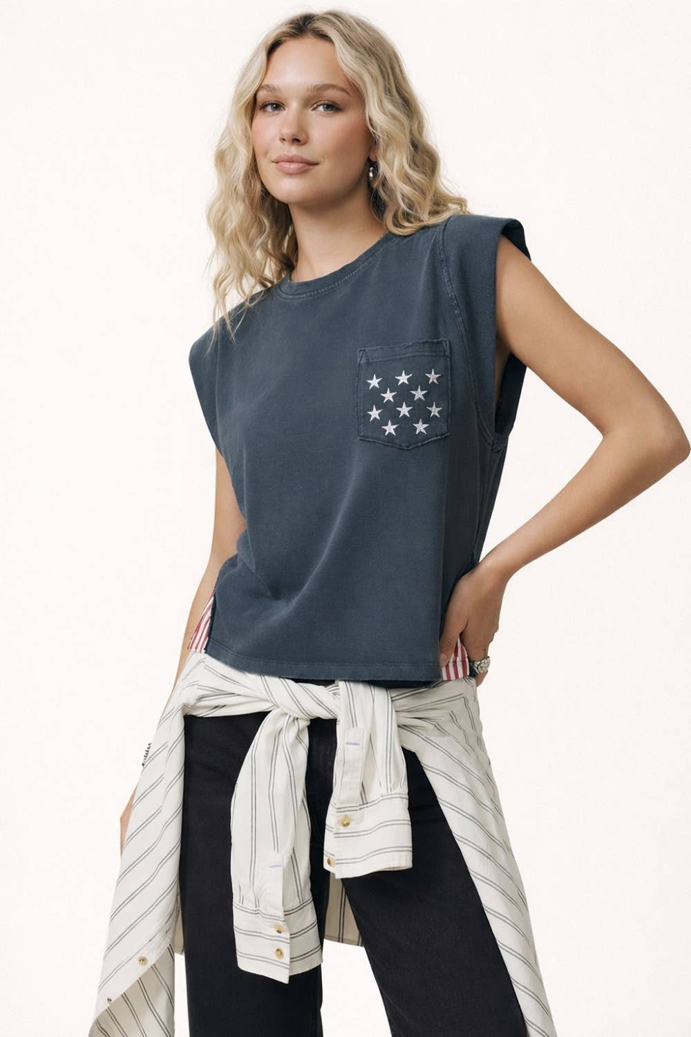 USA star pocket stripe side tank