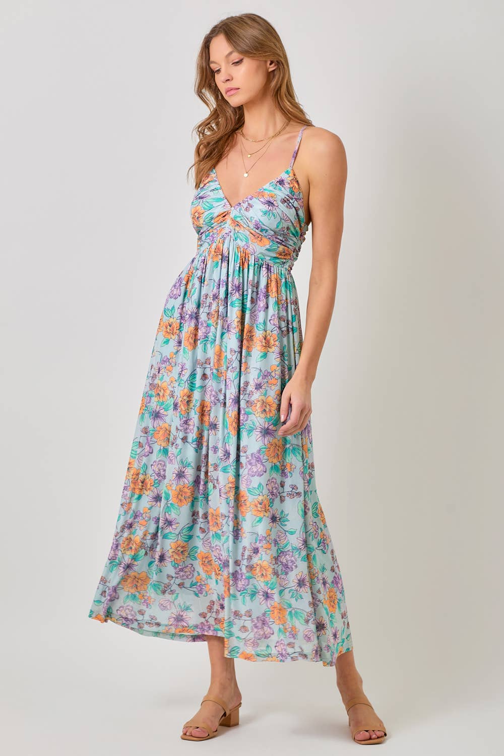 Criss Cross Back Pink Floral Dress