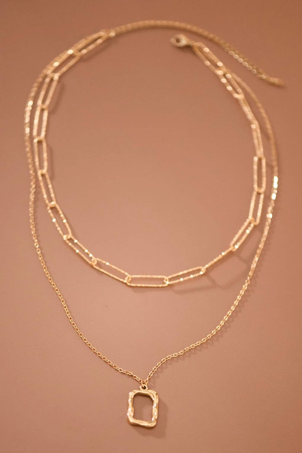 18K Gold Plated Waterproof Stainless Steel Layered Square Necklace