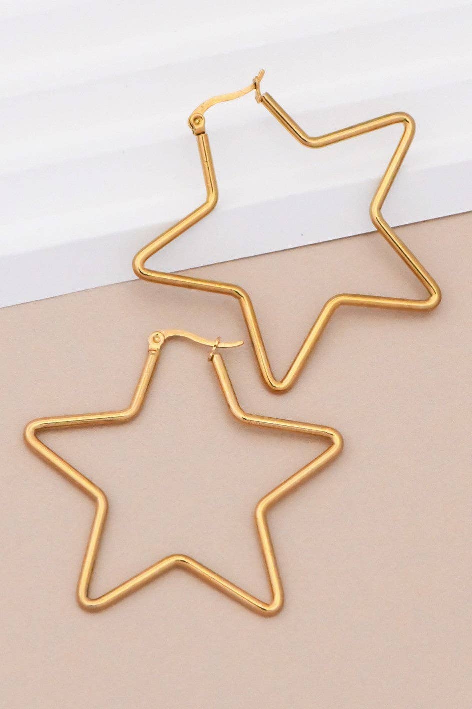18K Gold Plated Waterproof Stainless Steel Star Hoop Earrings