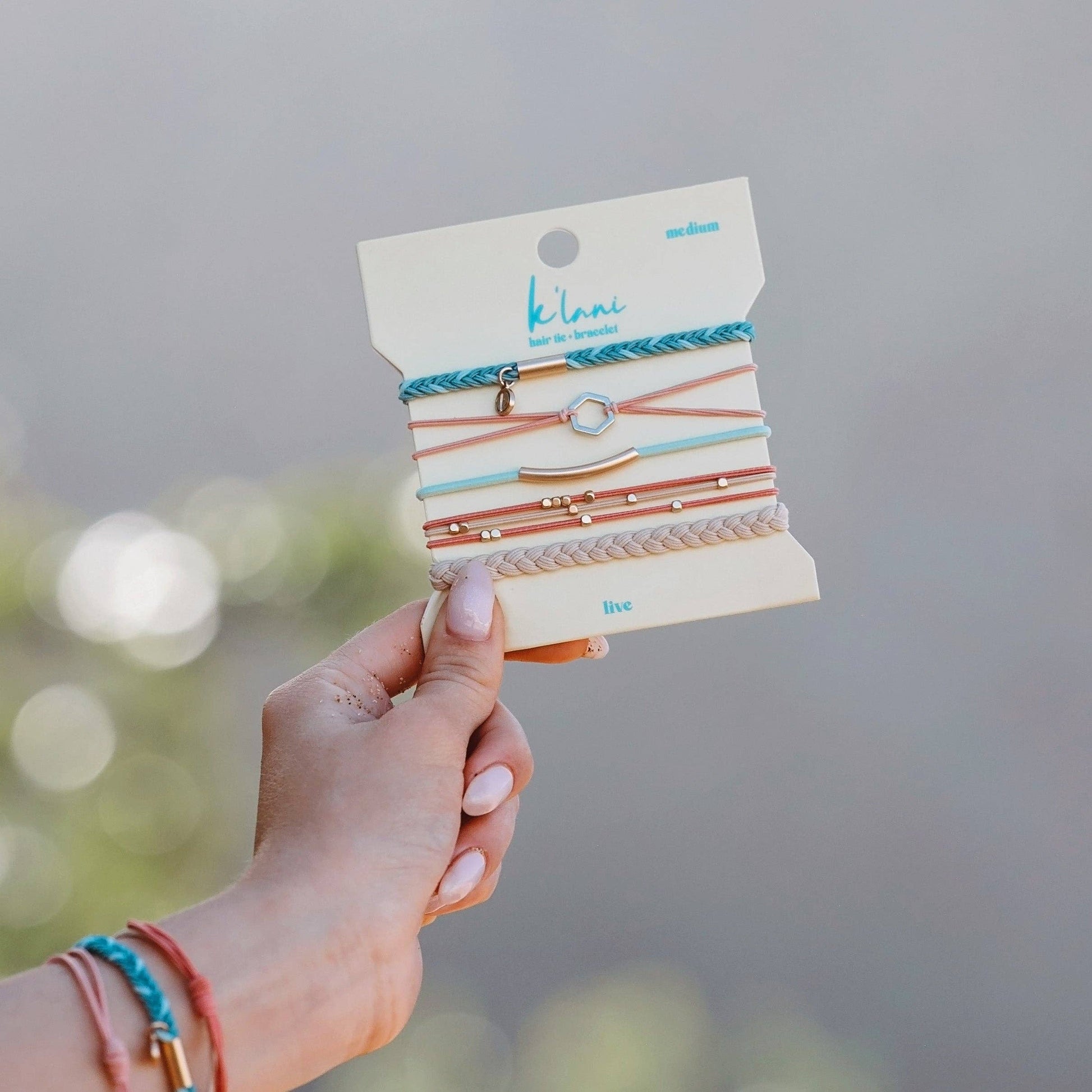 "Live" Gold Hexagon Hair Tie Bracelets