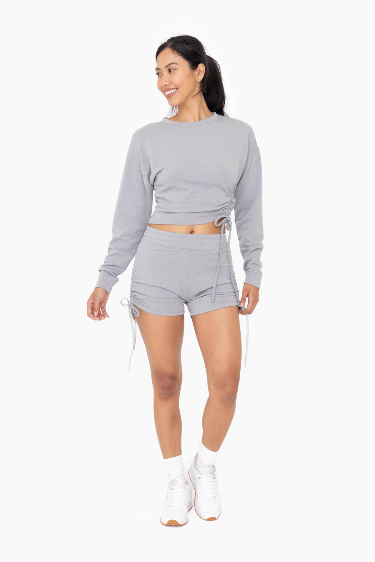 Fleece Side Cinch Crewneck Top