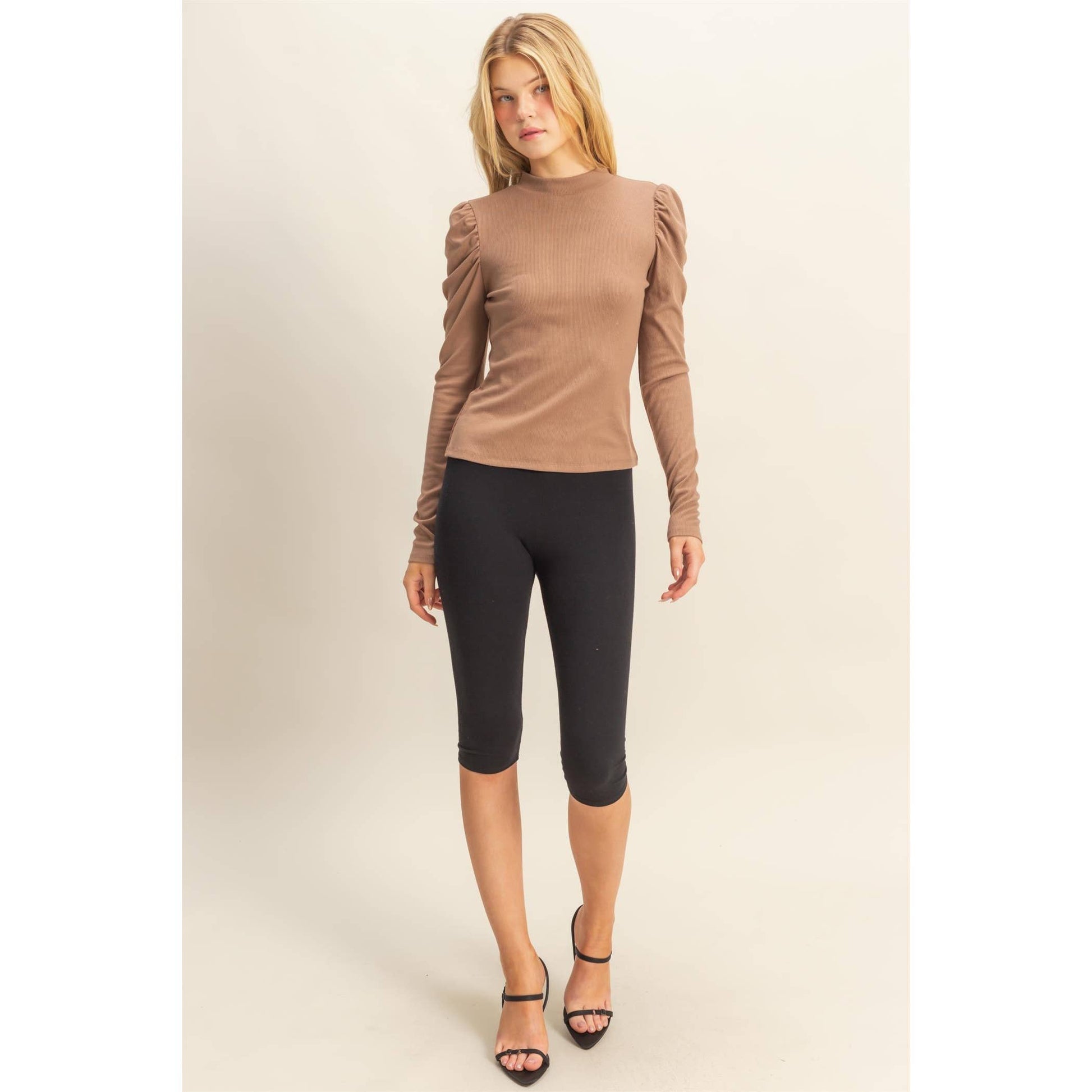 Elegant Puff-Sleeve Fitted Top With Keyhole Back