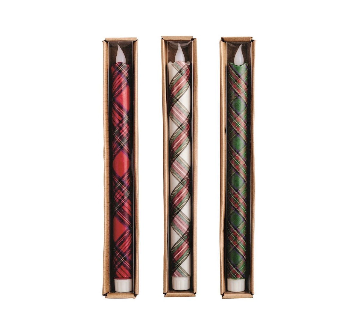 Tartan Plaid LED Taper Candle