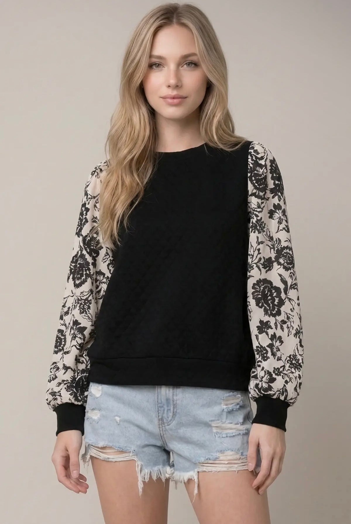 Quilted Floral Sleeve Top