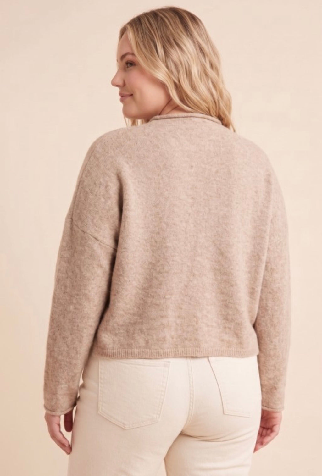 Curvy Brushed Roll Neck Cardigan Sweater