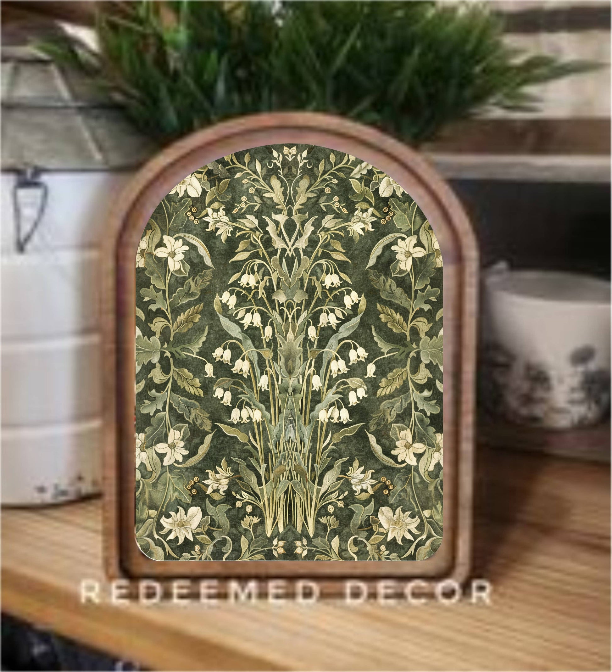 8x11 Arch Top Dark Green Morris Framed Art