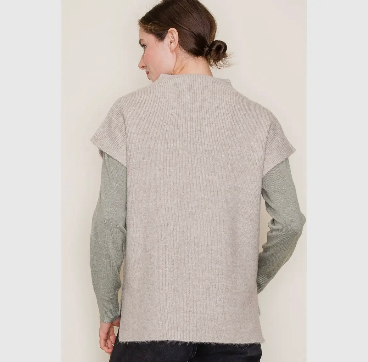 Short Sleeve Mock Neck Drop Shoulder Sweater
