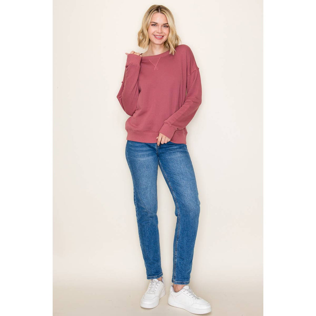 OVERSIZED SOLID TERRY PULLOVER SWEATSHIRT