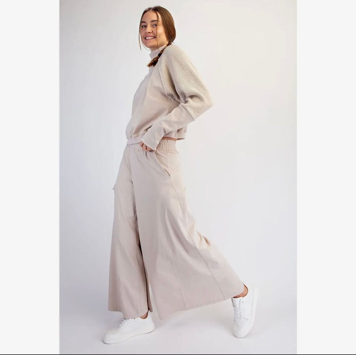 Mock Neck Sweatshirt and Wide Leg Pant Set