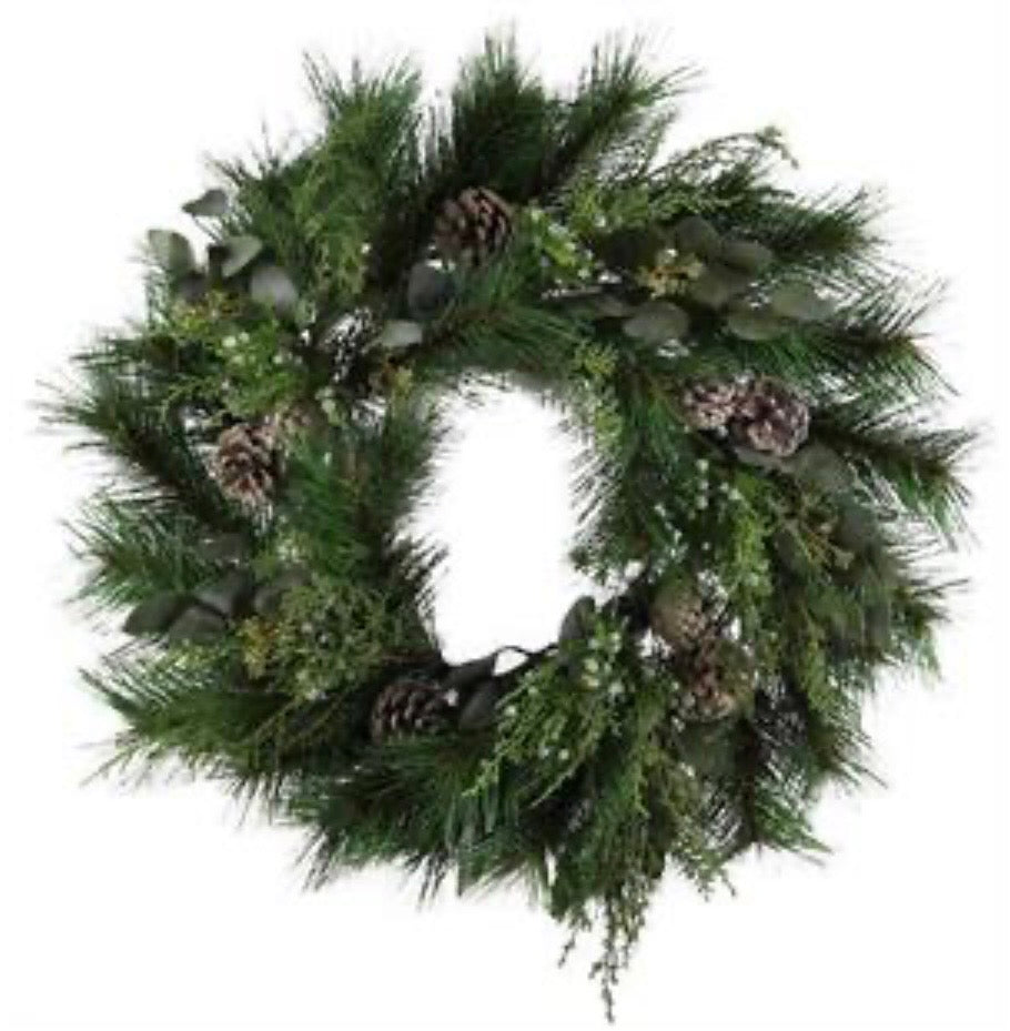 24" Pine/Greenery with Pinecones Wreath