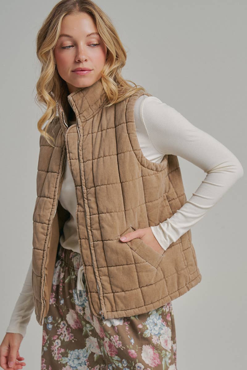 VINTAGE WASHED QUILTED PUFFER VEST