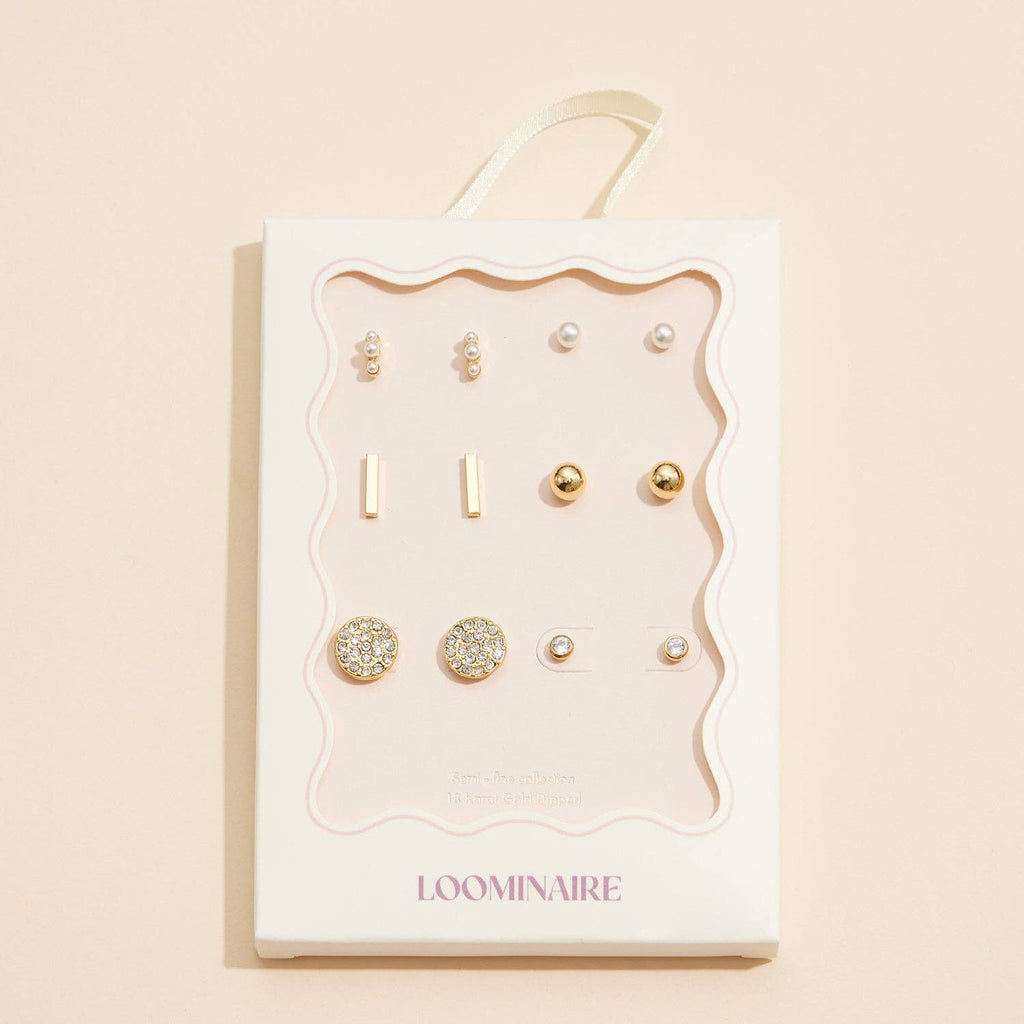 18K Gold-Dipped Studs with Pearls and Crystals