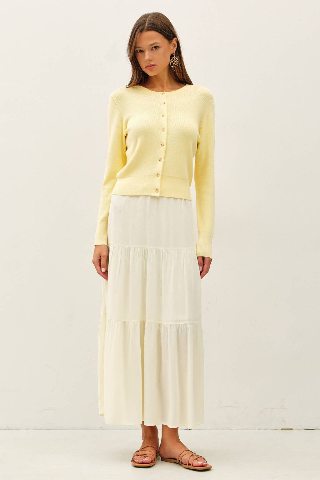 SMOCKED WAIST TIERED MAXI SKIRT