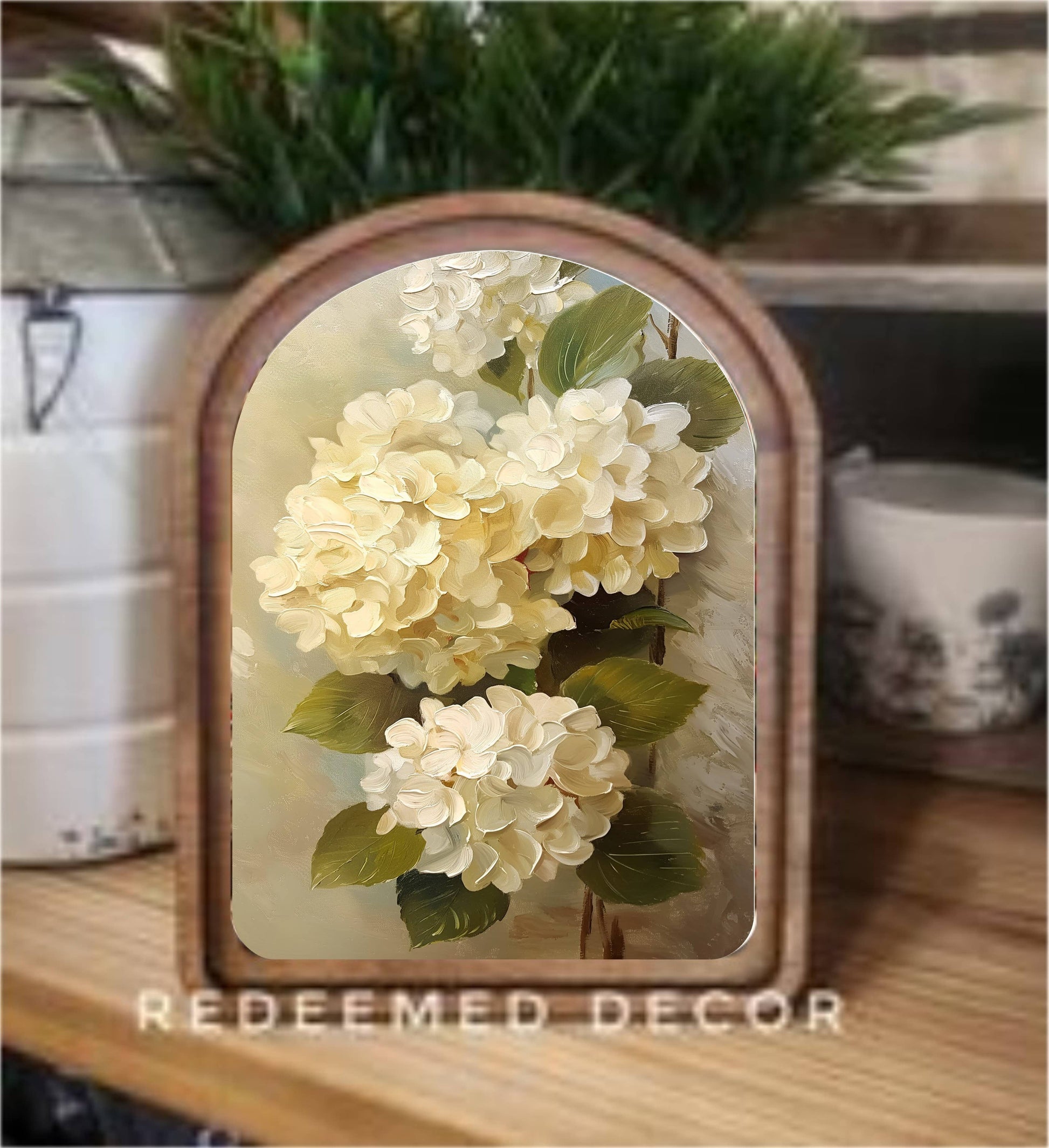 Arch Top Hydrangea Painting Framed Art 6x8"