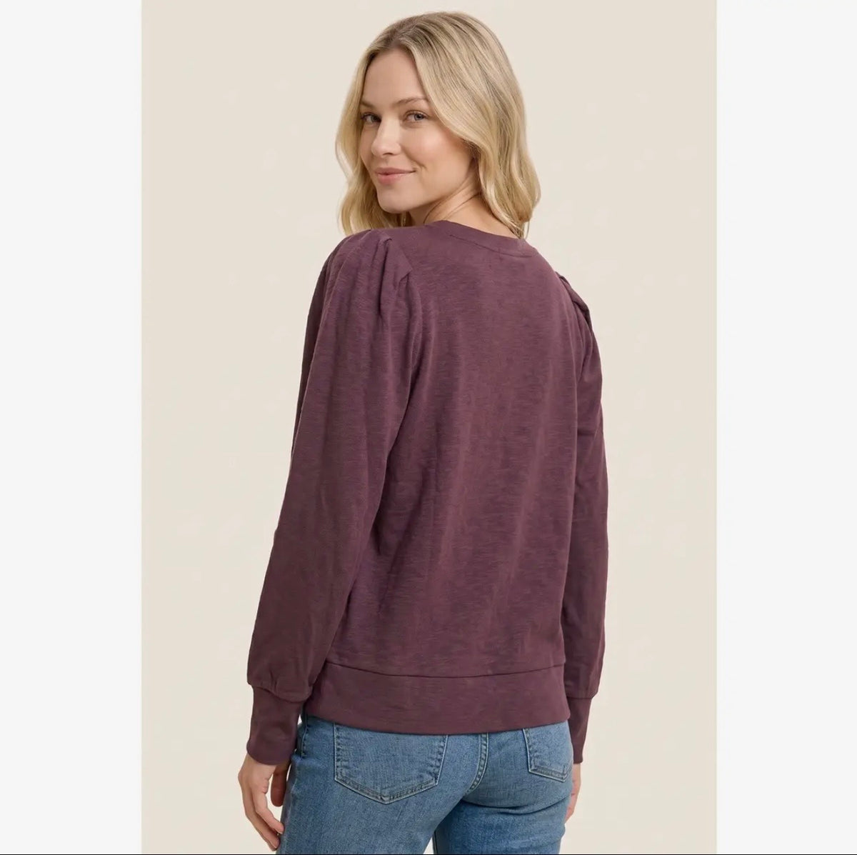 Long Sleeve Pleated Crewneck Knit Top
