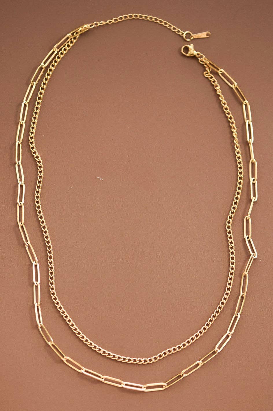 18K Gold Plated Waterproof Stainless Steel Paperclip Layered Necklace