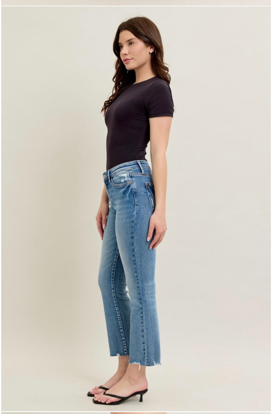 Judy Blue Vintage Wash Destroy Hem Kick Flare Crop Denim
