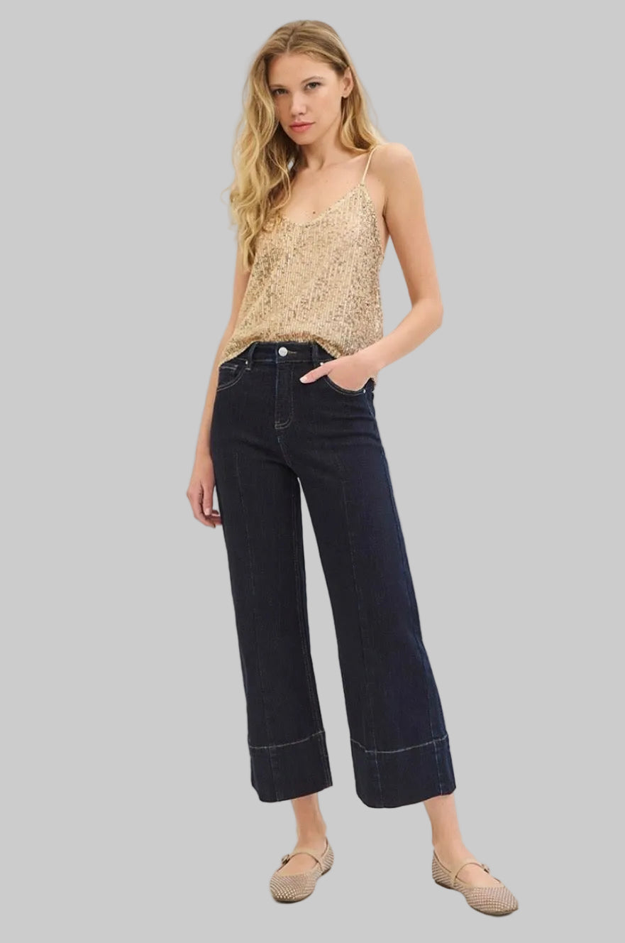 Risen Tummy Control Wide Seam Cropped Dark Jean