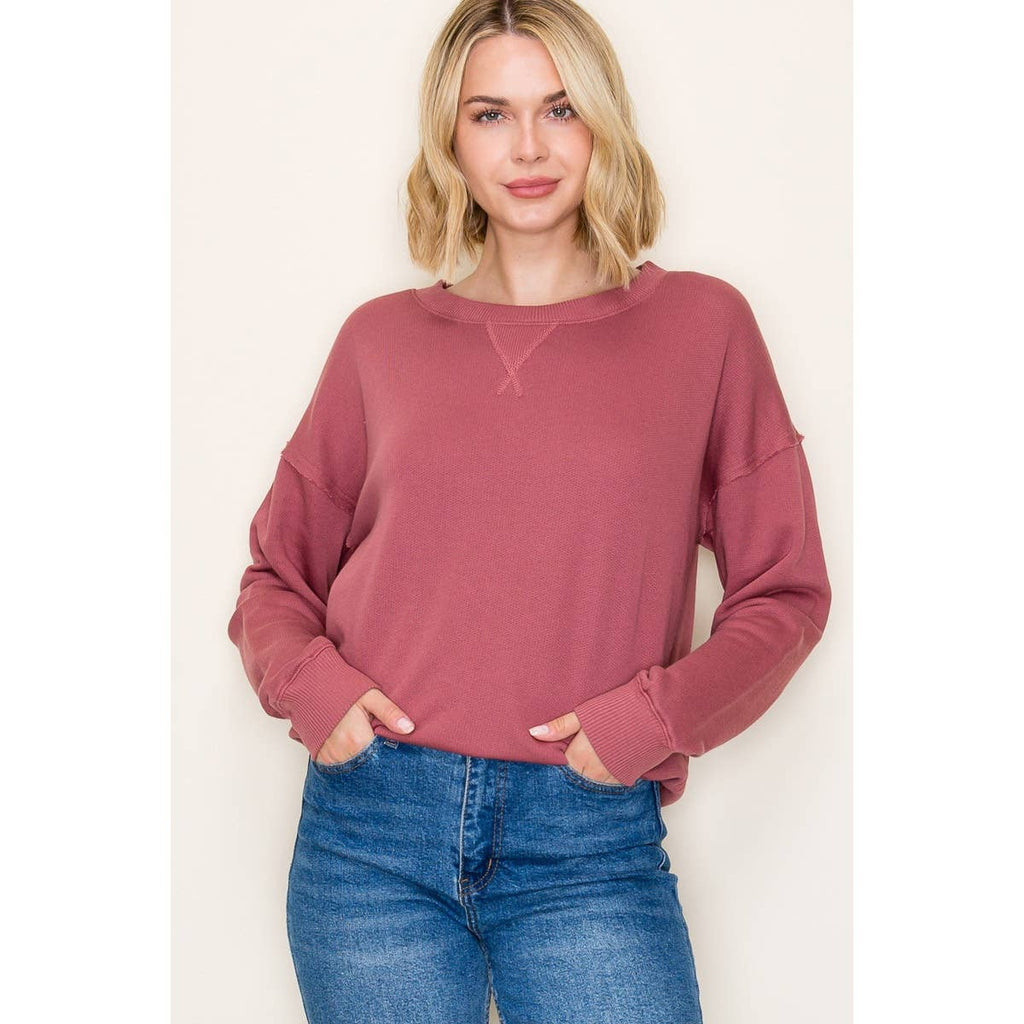 OVERSIZED SOLID TERRY PULLOVER SWEATSHIRT