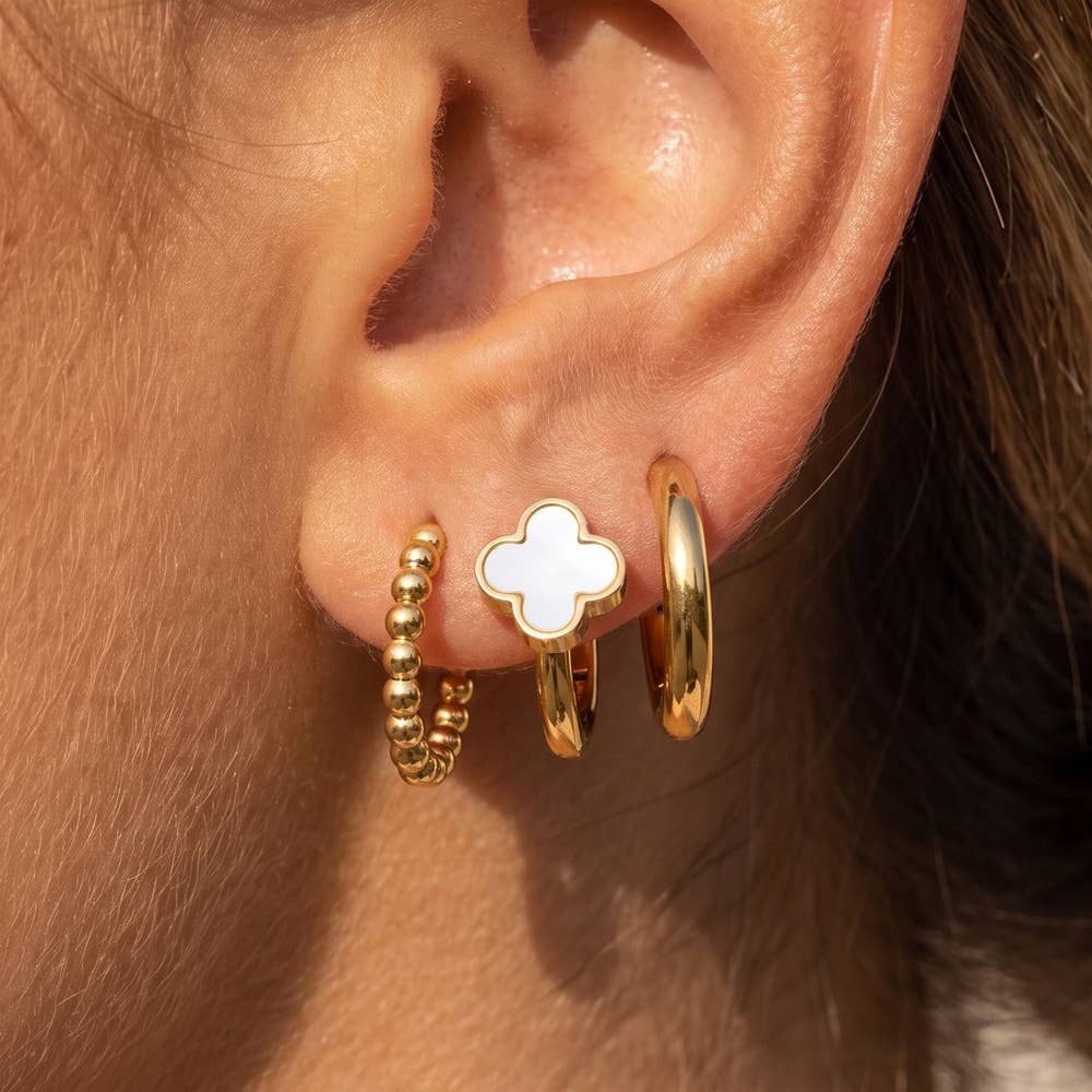 Stainless Steel Clover And Hoop Earrings Set