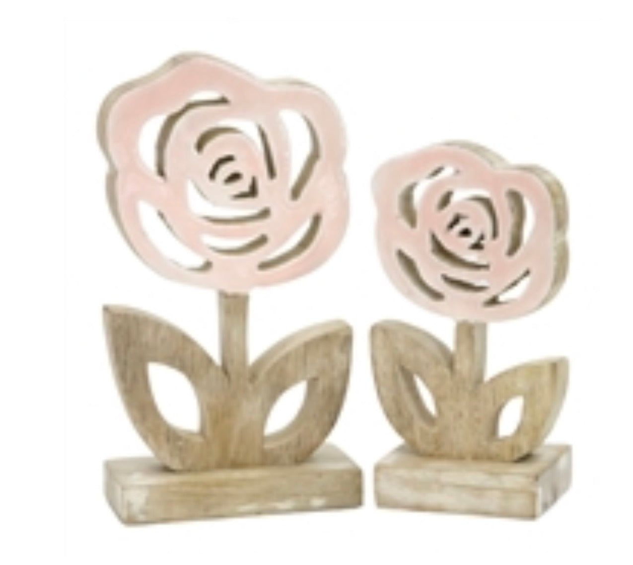 Pink Wood and Enamel Roses on Stand