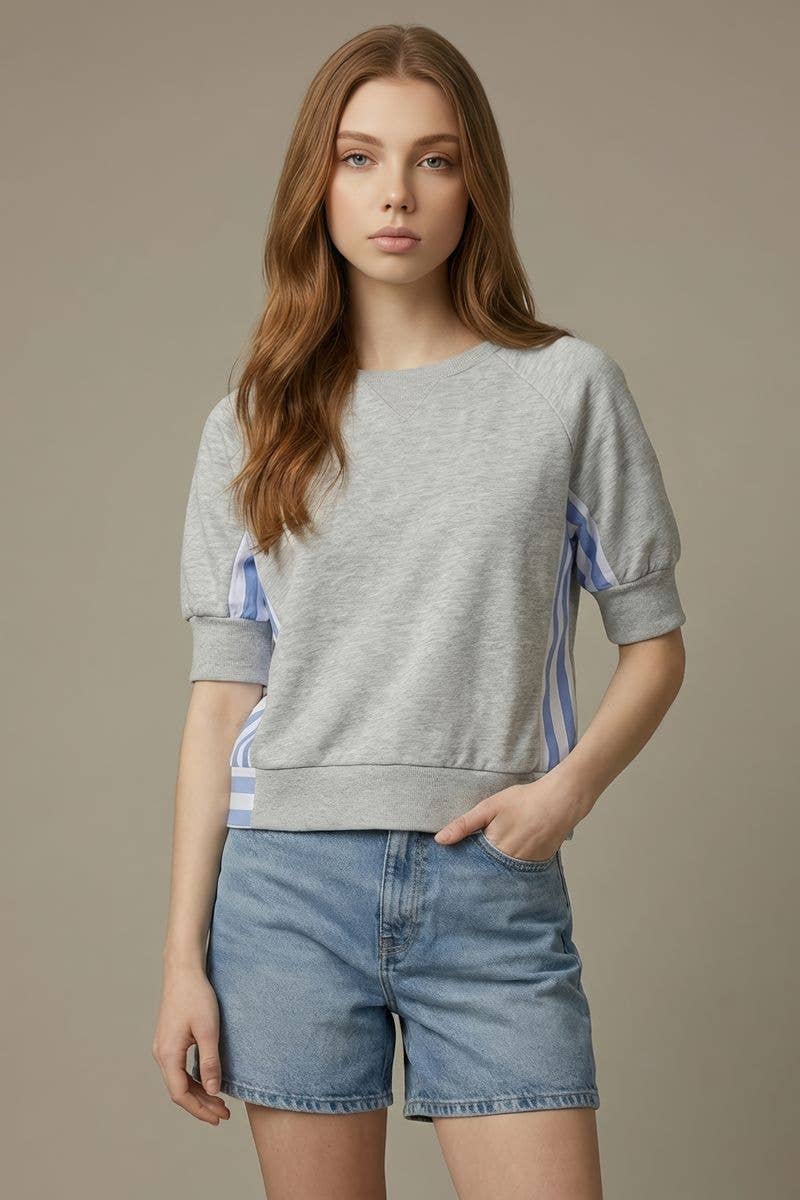 TERRY & STRIPE MIX SWEATSHIRTS TOP