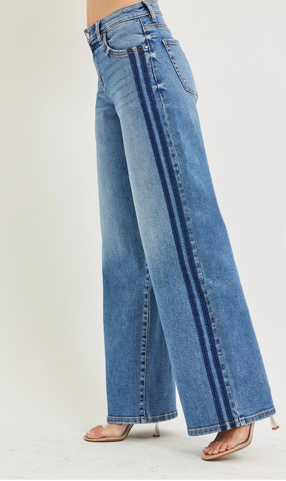 Risen Wide Leg Side Shadow Stripe Jeans