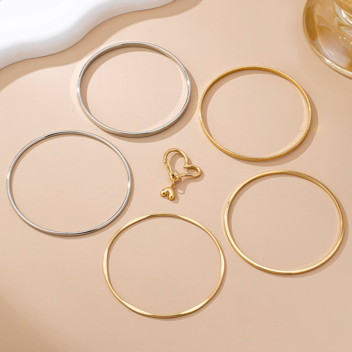 Gold Silver Heart Linked Multi Bangle Set Bracelet