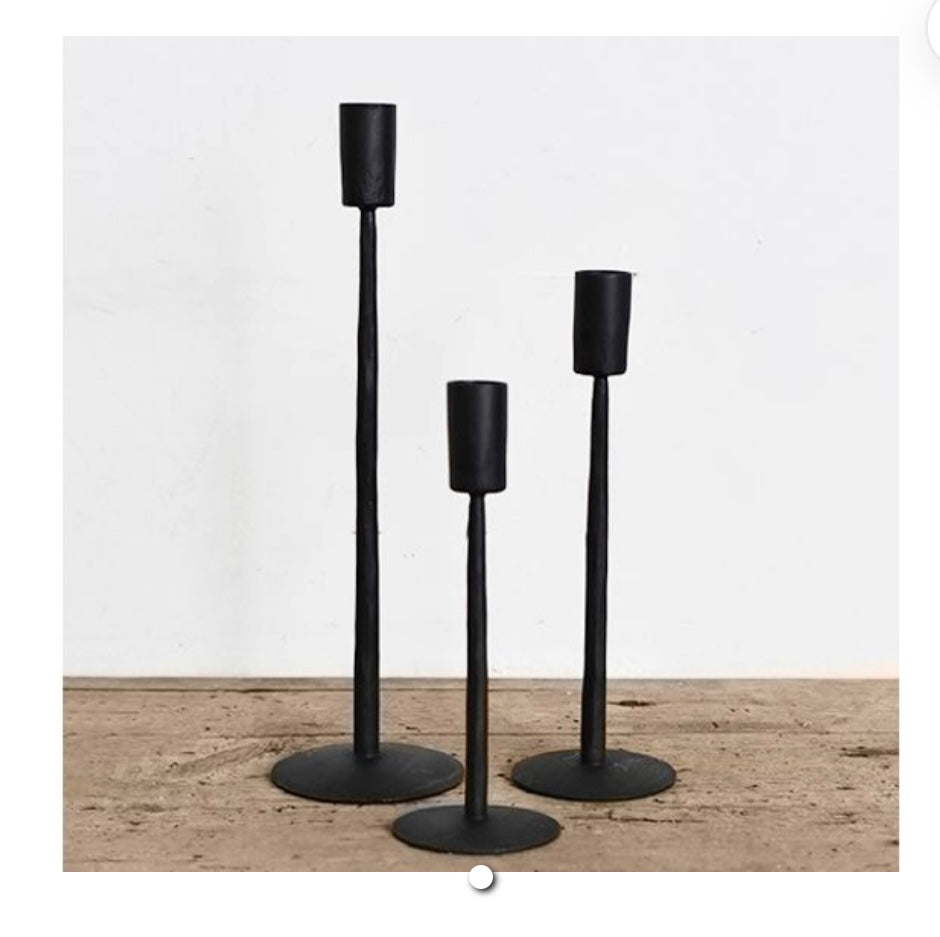 MED BLACK METAL CANDLE HOLDERS