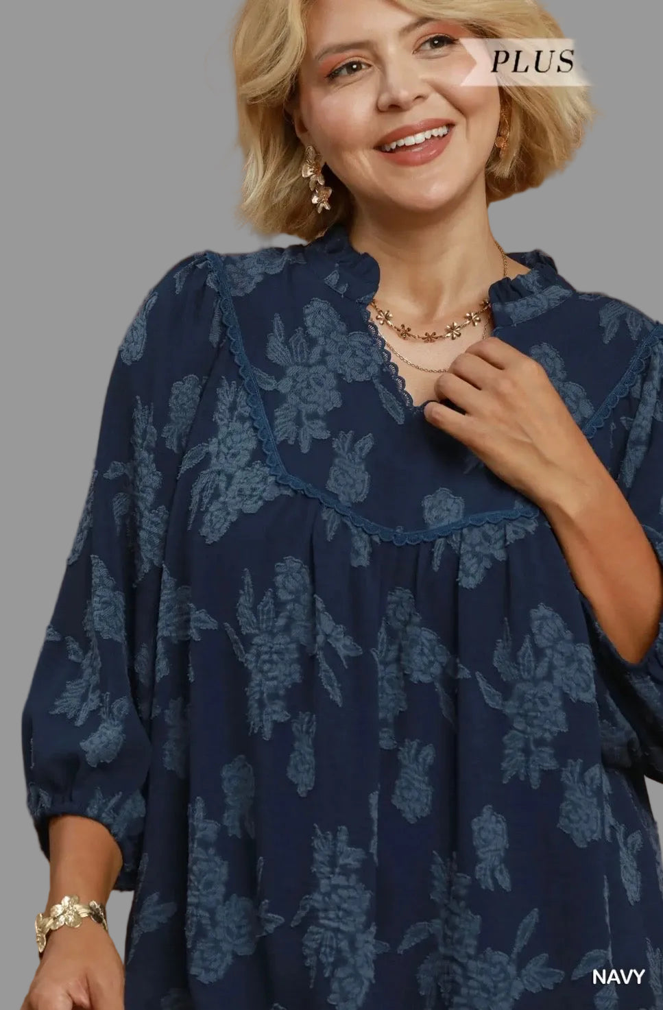 Curvy Floral Textured Blouse