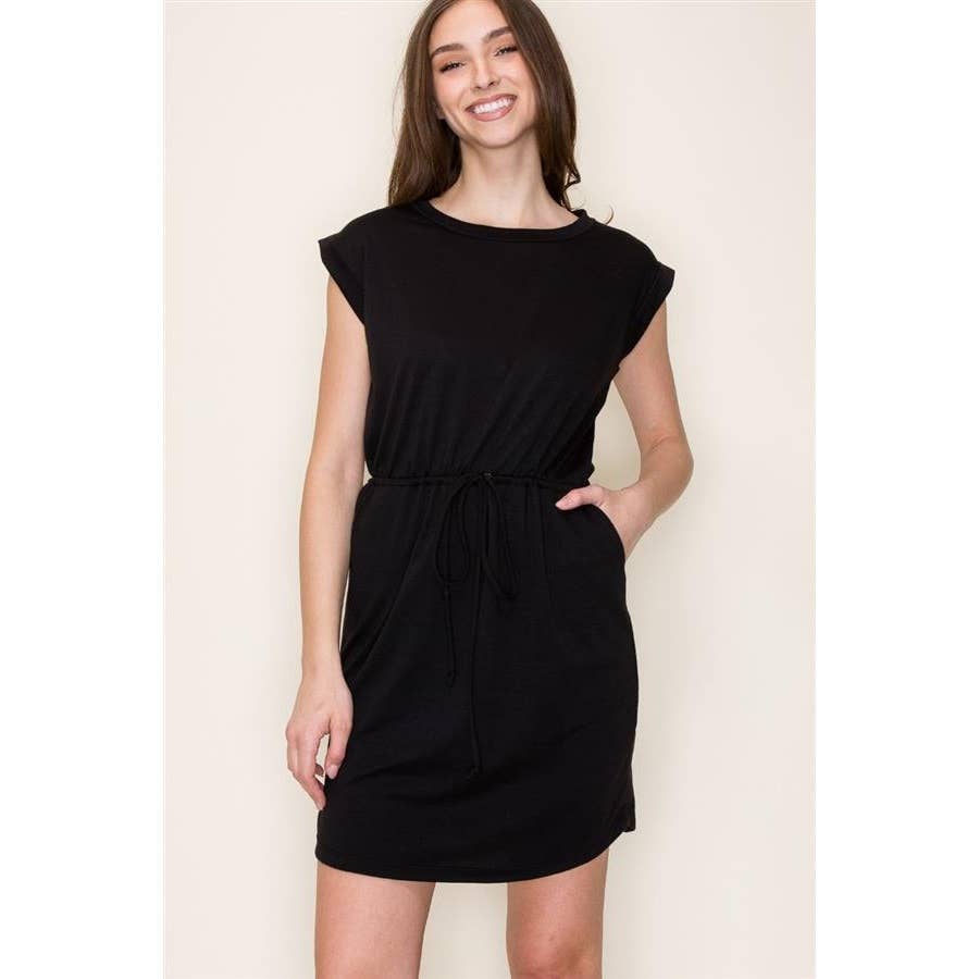 DRAWSTRING WAIST TERRY DRESS