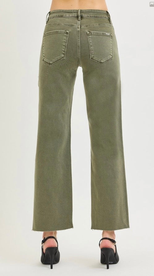 TUMMY CONTROL MID RISE ANKLE STRAIGHT RAW HEM JEANS