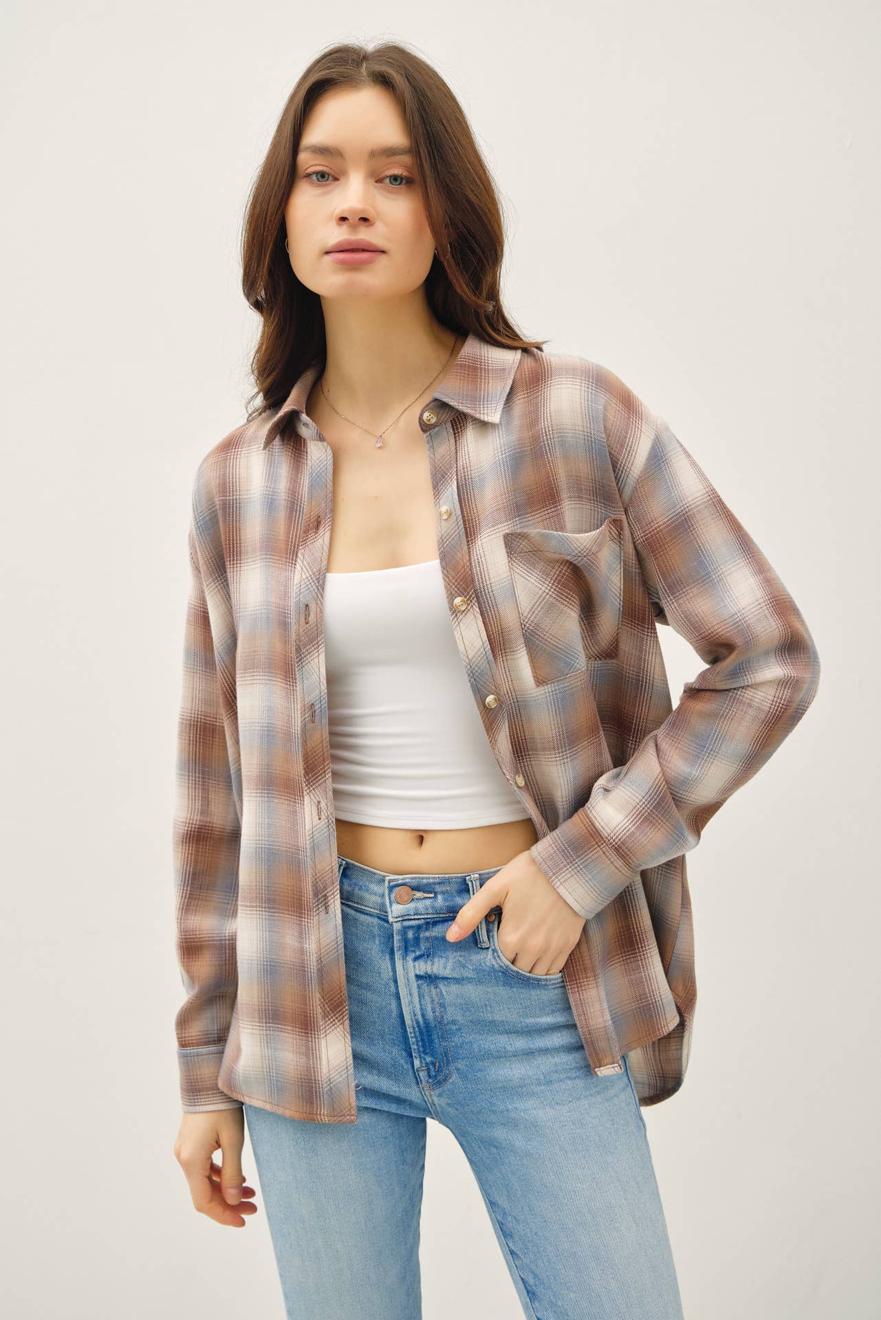 Mocha Plaid Button Down Shirt