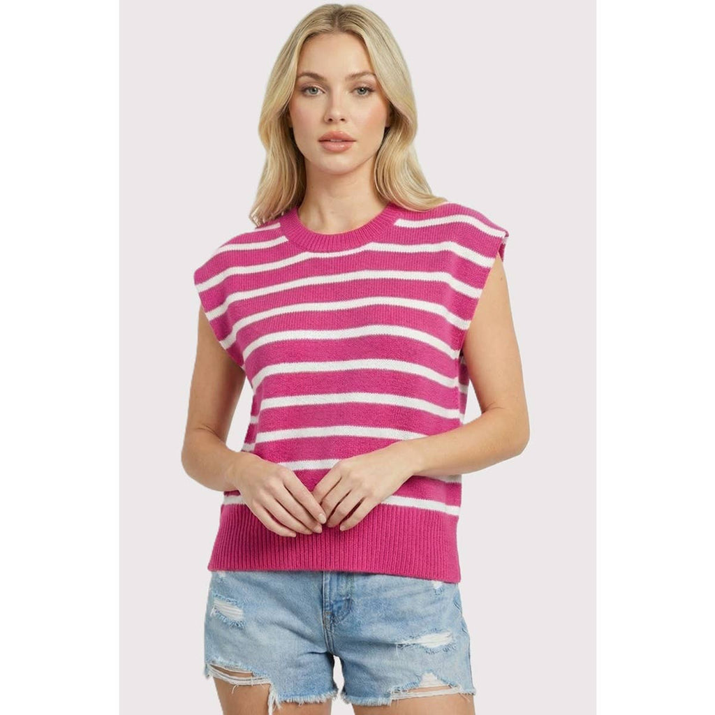STRIPED RIB BANDED SWEATER